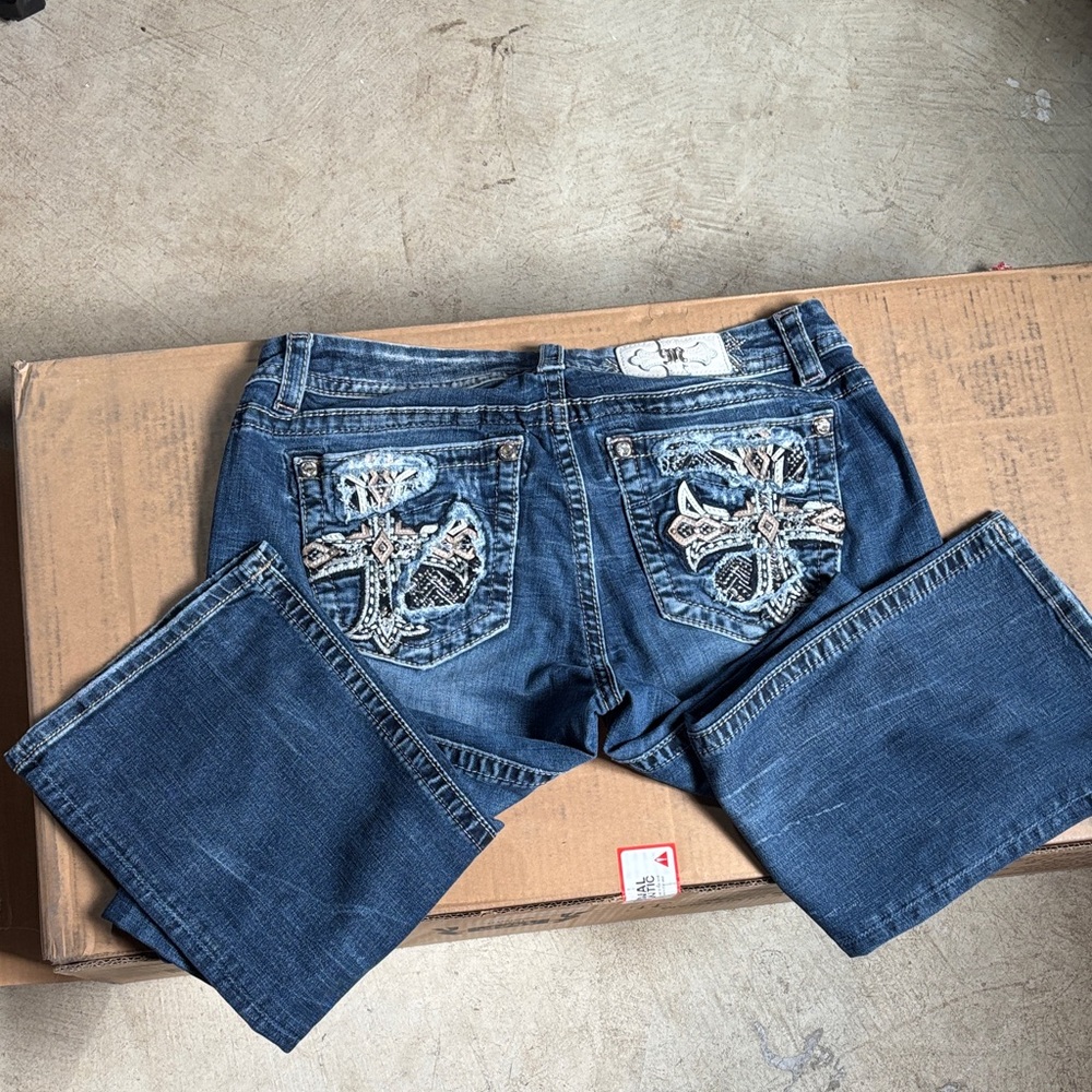 Miss Me Blue Boot Cut Jeans with Embellished Pockets
